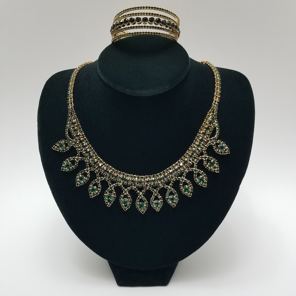 Natasha Emerald Green Crystal Statement Necklace & Bracelet Matching Set